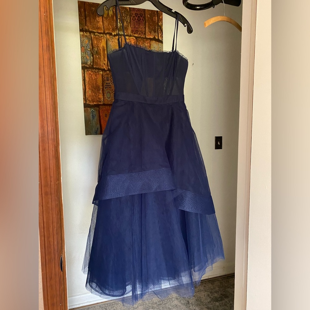 Navy Blur Tea Length Gown